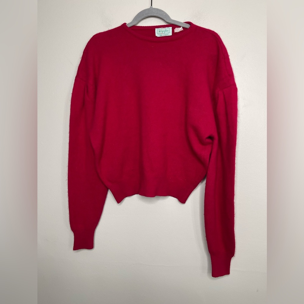 Benetton VTG Made in Italy Berry Bubble Sleeved Lambwool Rabbit Hair Sz 46 US 12